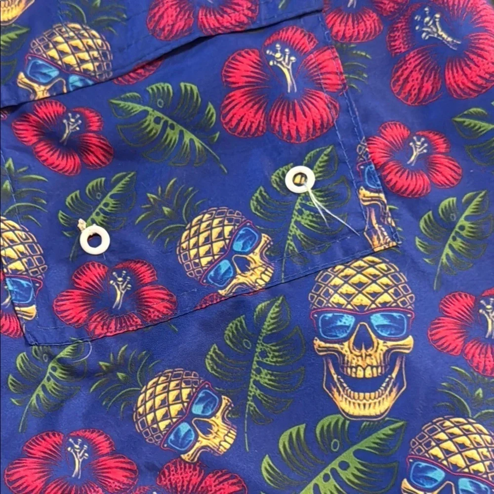 Tailorbyrd Blue Floral Skull pineapple  Swim Shorts
